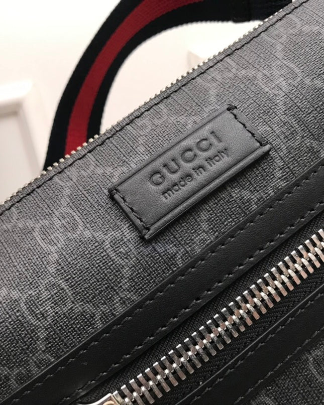 Gucci Black Small Messenger Bag ‎– Black/Gray with Blue-Red Web Strap