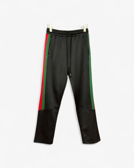 Gucci Black Track Pants with Green-Red Panel Stripes