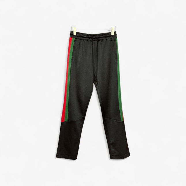 Gucci Black Track Pants with Green-Red Panel Stripes