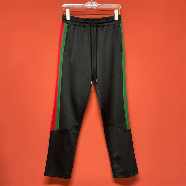 Gucci Black Track Pants with Green-Red Panel Stripes