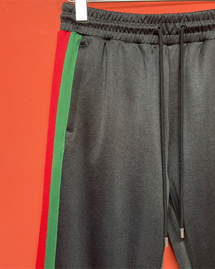Gucci Black Track Pants with Green-Red Panel Stripes