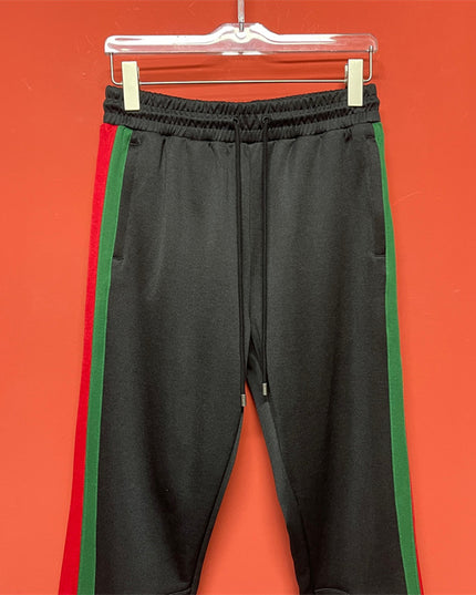 Gucci Black Track Pants with Green-Red Panel Stripes