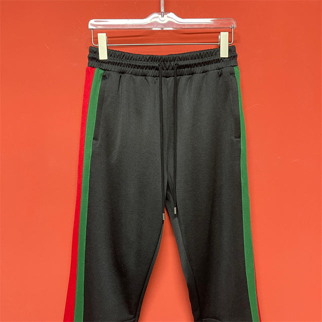 Gucci Black Track Pants with Green-Red Panel Stripes