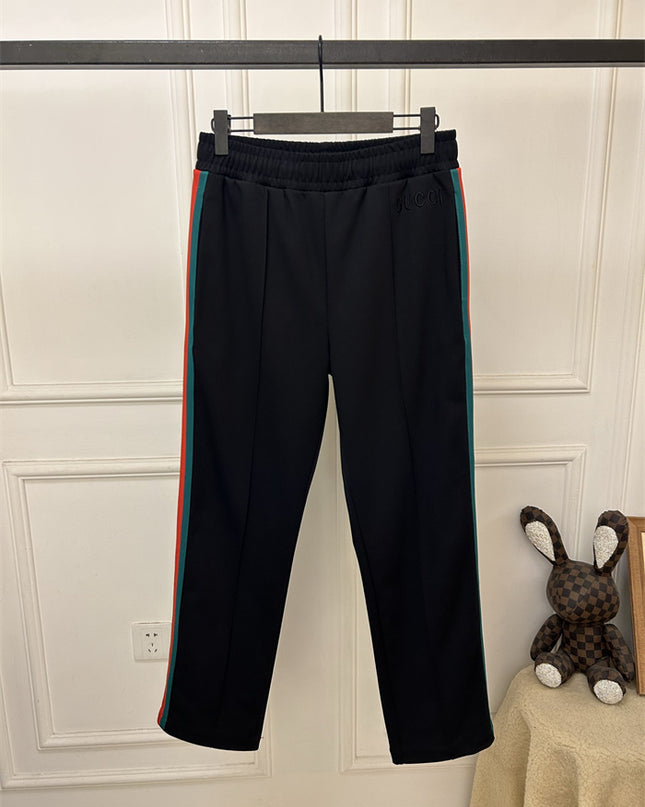 Gucci Black Track Pants with Green-Red Side Stripes