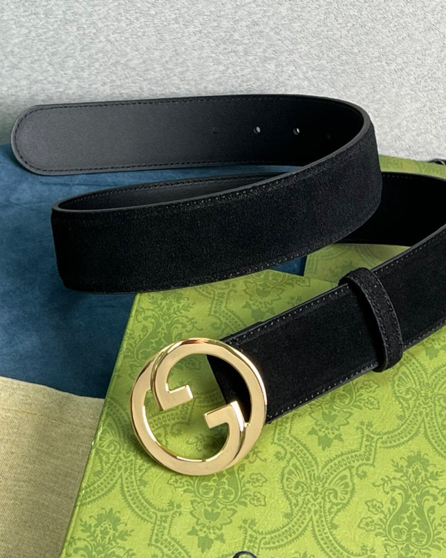 Gucci Blondie Belt 703147 Black Suede with Gold Interlocking G Buckle