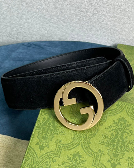 Gucci Blondie Belt 703147 Black Suede with Gold Interlocking G Buckle