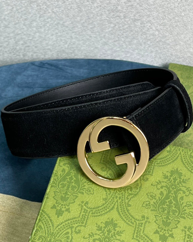 Gucci Blondie Belt 703147 Black Suede with Gold Interlocking G Buckle