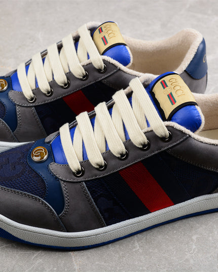 Gucci Blue and Grey Web Stripe Sneaker