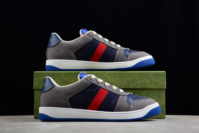 Gucci Blue and Grey Web Stripe Sneaker