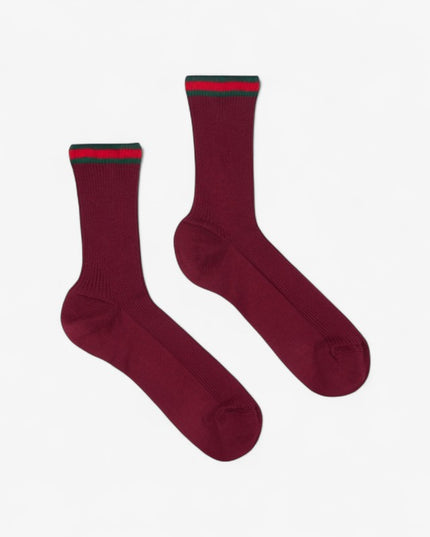 Gucci Bordeaux Ribbed Cotton Socks with Web Trim