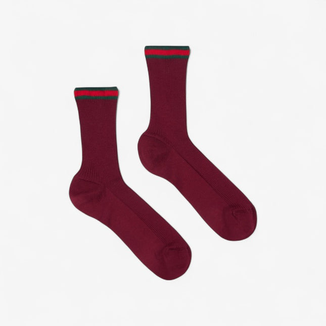 Gucci Bordeaux Ribbed Cotton Socks with Web Trim