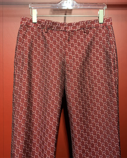 Gucci Burgundy GG Monogram Silk Pants