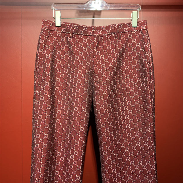 Gucci Burgundy GG Monogram Silk Pants
