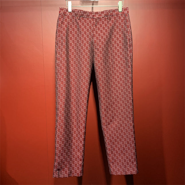 Gucci Burgundy GG Monogram Silk Pants