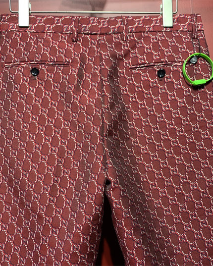 Gucci Burgundy GG Monogram Silk Pants