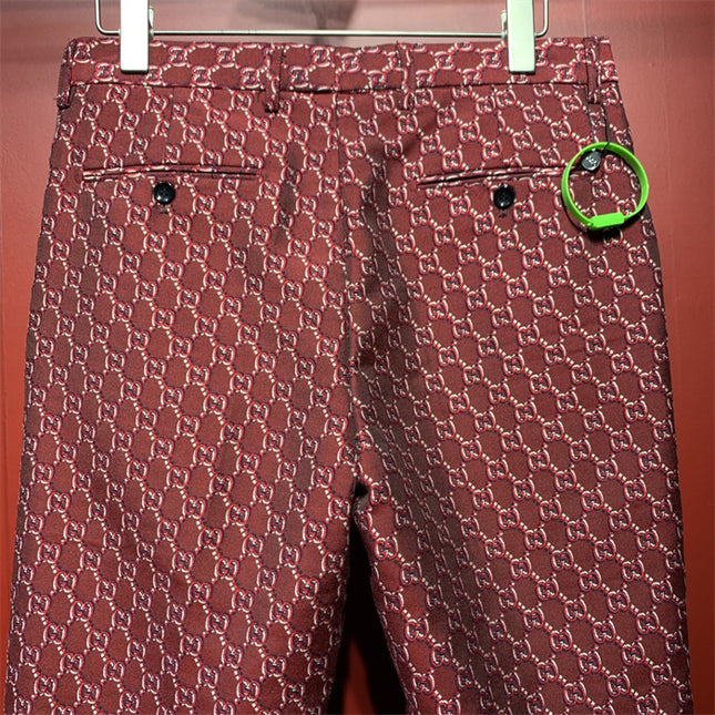 Gucci Burgundy GG Monogram Silk Pants