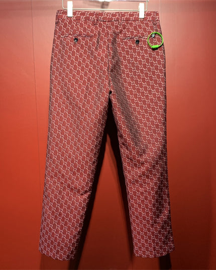 Gucci Burgundy GG Monogram Silk Pants