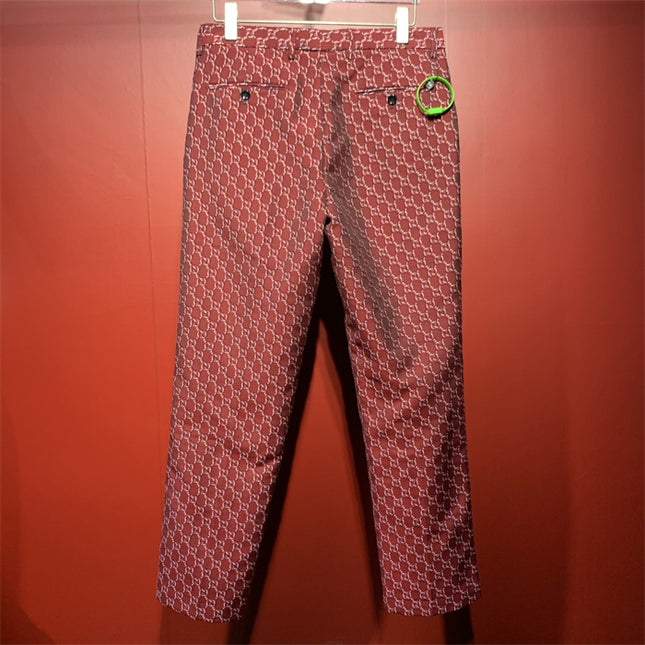 Gucci Burgundy GG Monogram Silk Pants