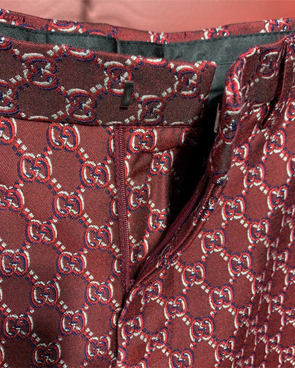Gucci Burgundy GG Monogram Silk Pants