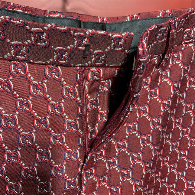 Gucci Burgundy GG Monogram Silk Pants