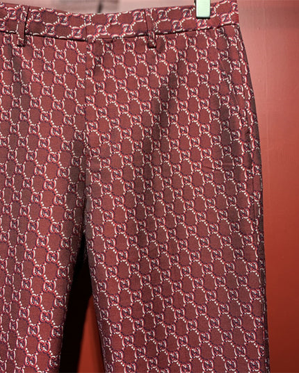 Gucci Burgundy GG Monogram Silk Pants