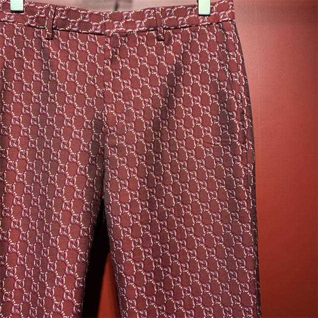 Gucci Burgundy GG Monogram Silk Pants