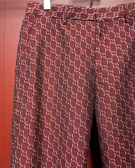 Gucci Burgundy GG Monogram Silk Pants