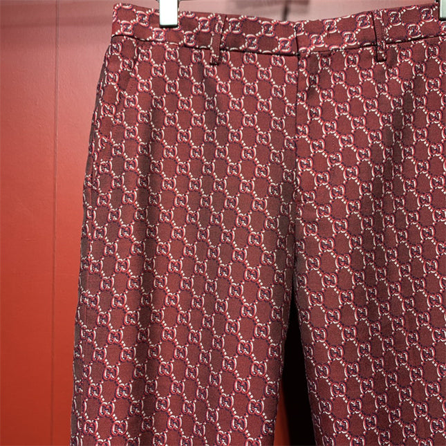Gucci Burgundy GG Monogram Silk Pants
