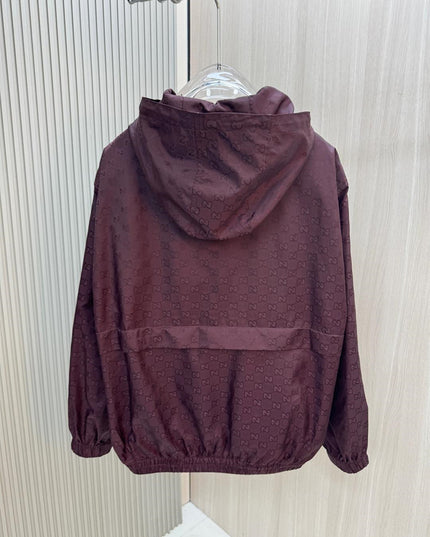 Gucci Burgundy GG Monogram Windbreaker Jacket