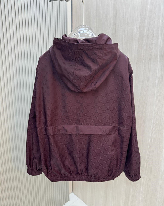 Gucci Burgundy GG Monogram Windbreaker Jacket