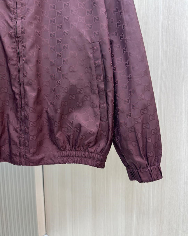 Gucci Burgundy GG Monogram Windbreaker Jacket