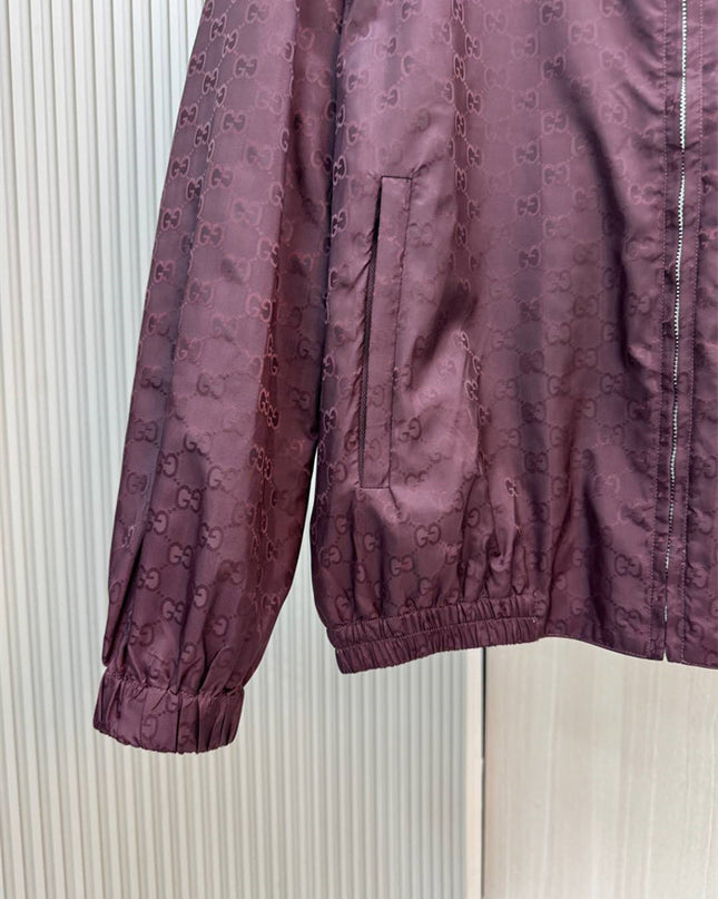 Gucci Burgundy GG Monogram Windbreaker Jacket