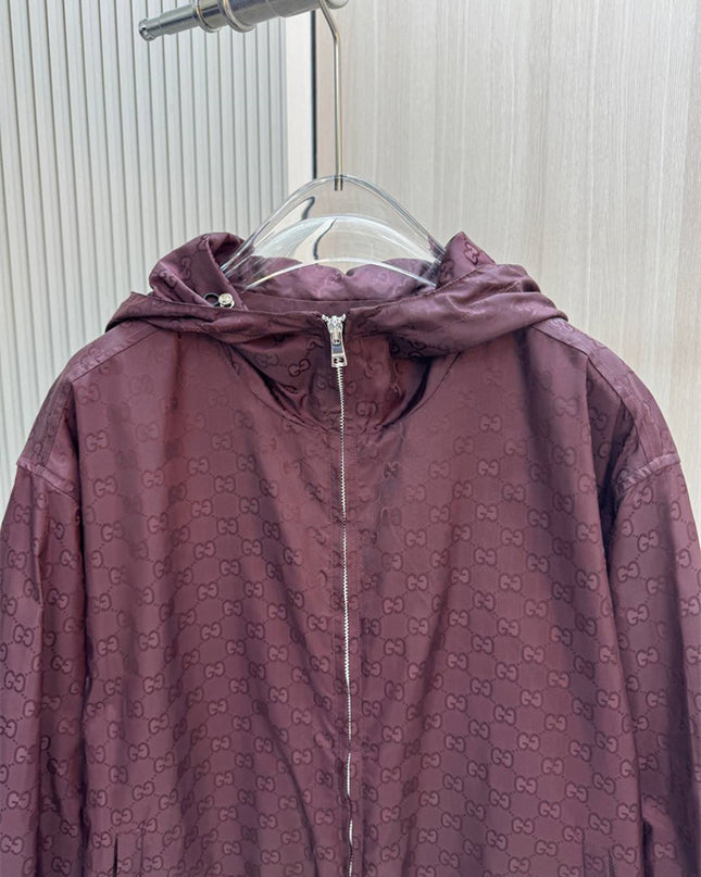 Gucci Burgundy GG Monogram Windbreaker Jacket