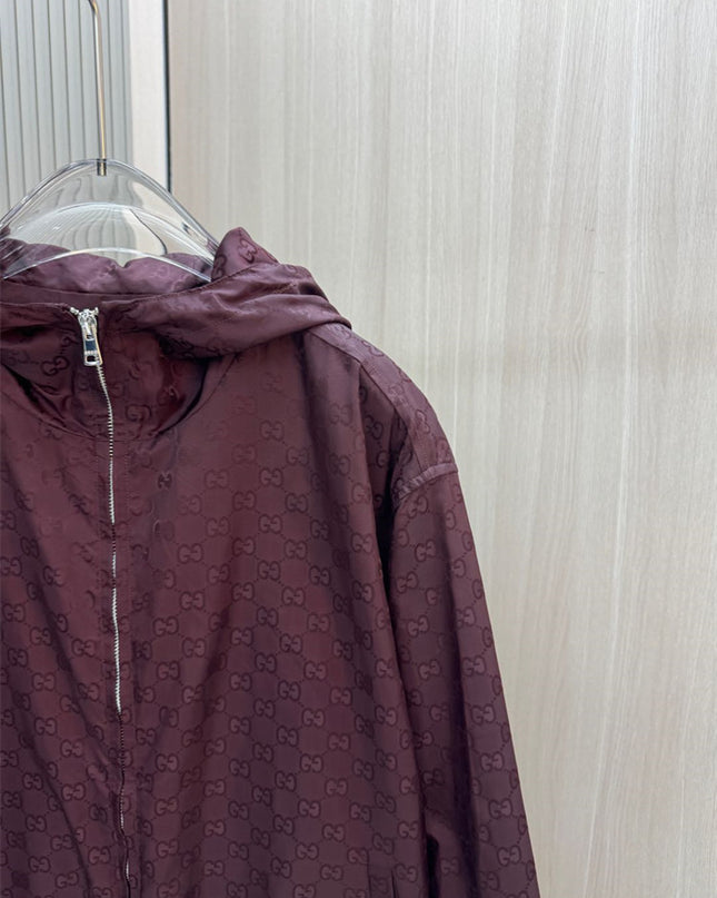 Gucci Burgundy GG Monogram Windbreaker Jacket