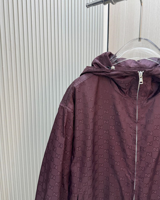 Gucci Burgundy GG Monogram Windbreaker Jacket