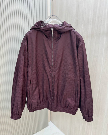 Gucci Burgundy GG Monogram Windbreaker Jacket