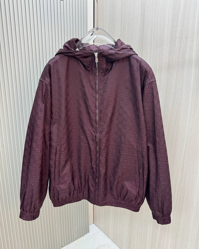 Gucci Burgundy GG Monogram Windbreaker Jacket