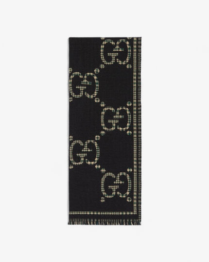 Gucci Check GG Wool Jacquard Scarf – Black & Multicolor