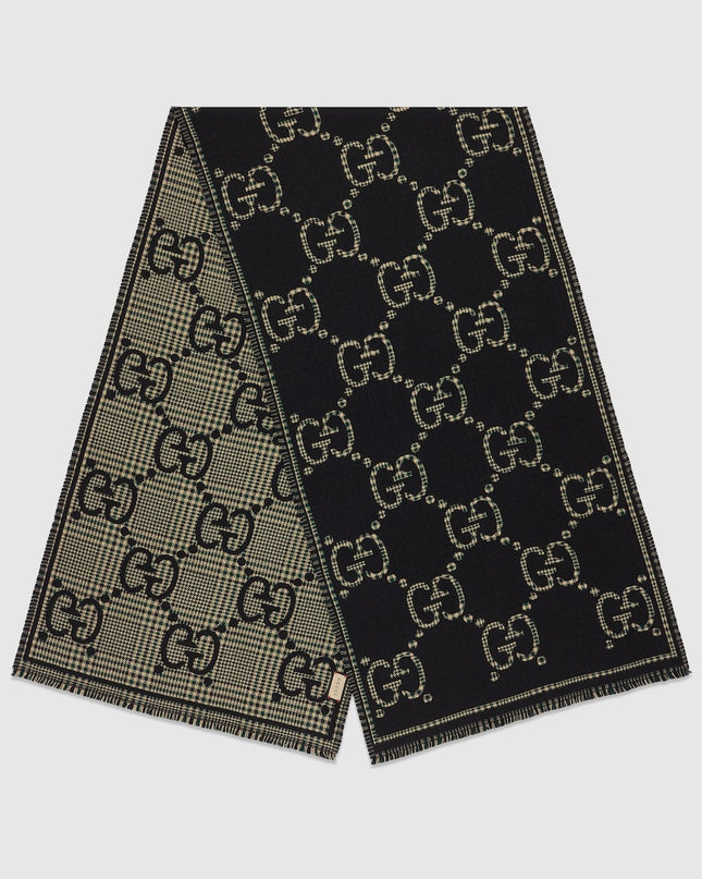 Gucci Check GG Wool Jacquard Scarf – Black & Multicolor