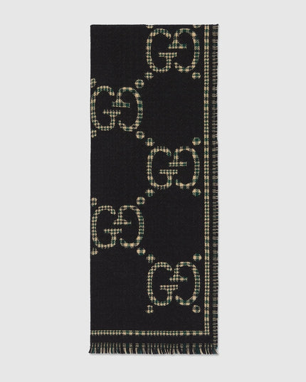 Gucci Check GG Wool Jacquard Scarf – Black & Multicolor