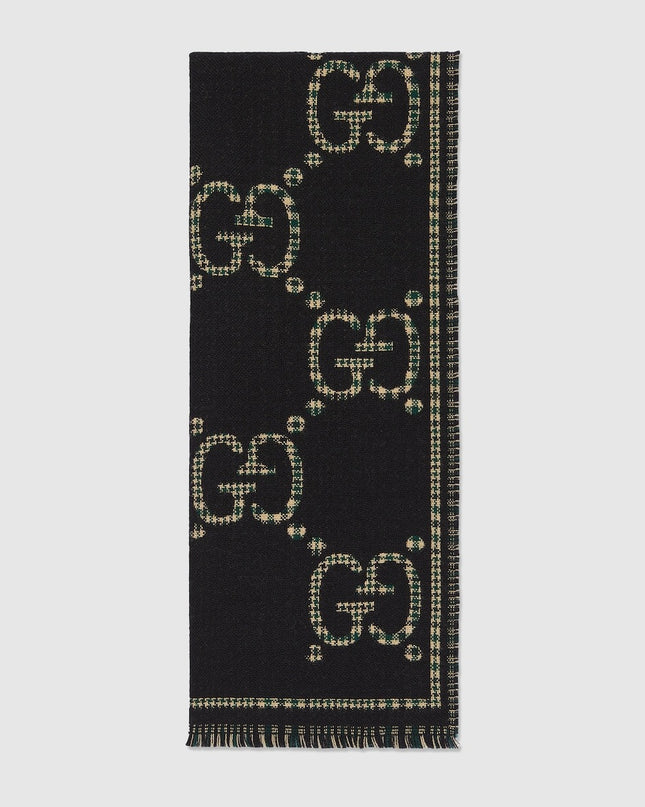 Gucci Check GG Wool Jacquard Scarf – Black & Multicolor