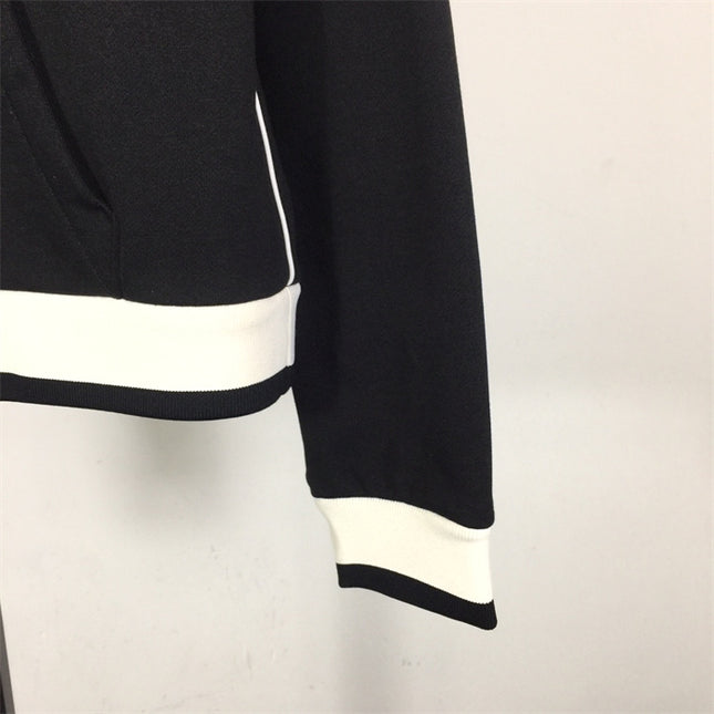 Gucci Contrast Trim Zip-Up Jersey Jacket – Black/White