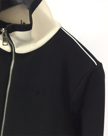 Gucci Contrast Trim Zip-Up Jersey Jacket – Black/White