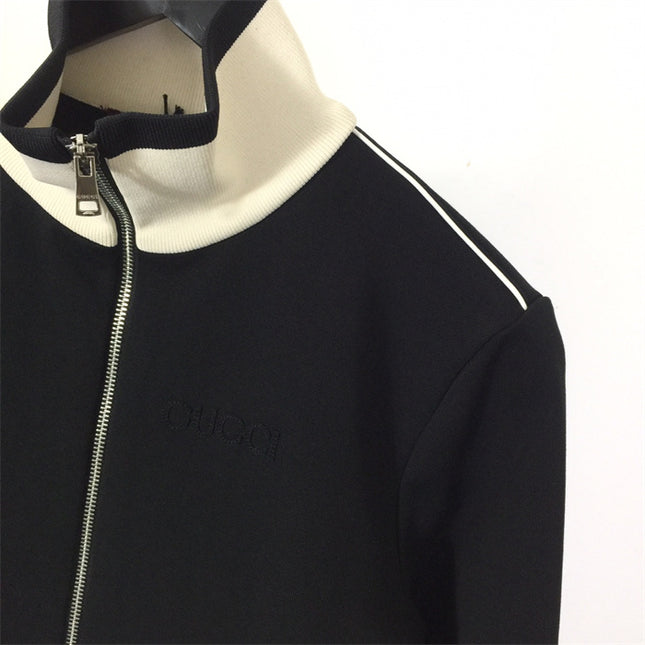 Gucci Contrast Trim Zip-Up Jersey Jacket – Black/White
