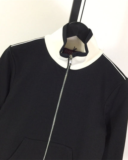 Gucci Contrast Trim Zip-Up Jersey Jacket – Black/White