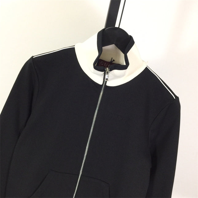 Gucci Contrast Trim Zip-Up Jersey Jacket – Black/White