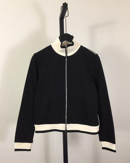 Gucci Contrast Trim Zip-Up Jersey Jacket – Black/White