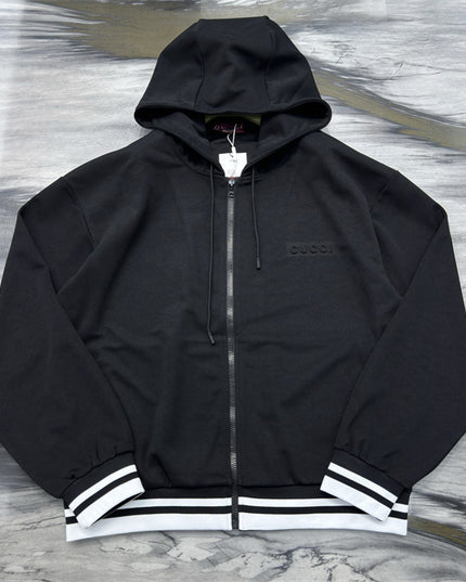 Gucci Cotton-Jersey Zip Hoodie with Embroidered Logo (Black)