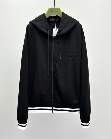 Gucci Cotton-Jersey Zip Hoodie with Embroidered Logo (Black)