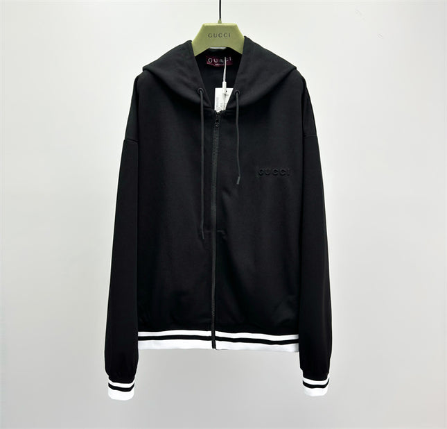 Gucci Cotton-Jersey Zip Hoodie with Embroidered Logo (Black)
